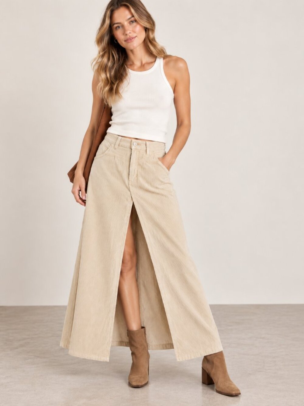 Free People Come As You Are Corduroy Maxi Skirt Beechwood Size 0 NWT